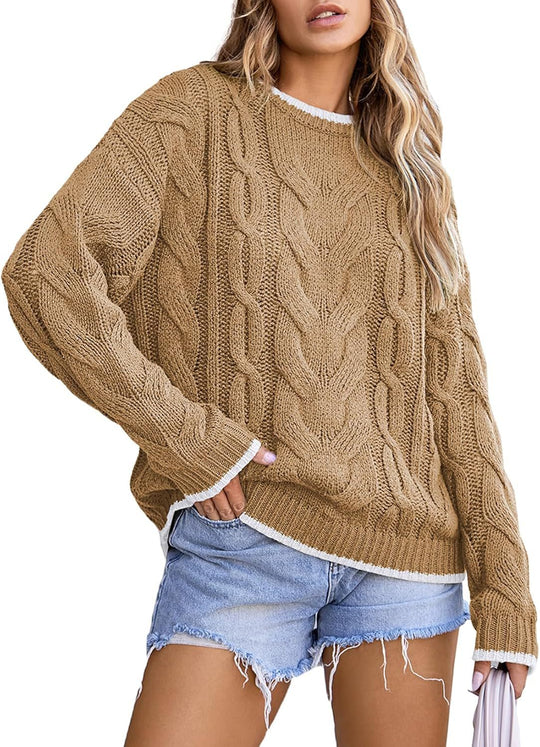 Damen Strickpullover mit grobem Zopfmuster R&B