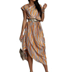 Damen Maxi-Kleid mit elegantem Wickel-Design und seitlichem Gürtel R&B