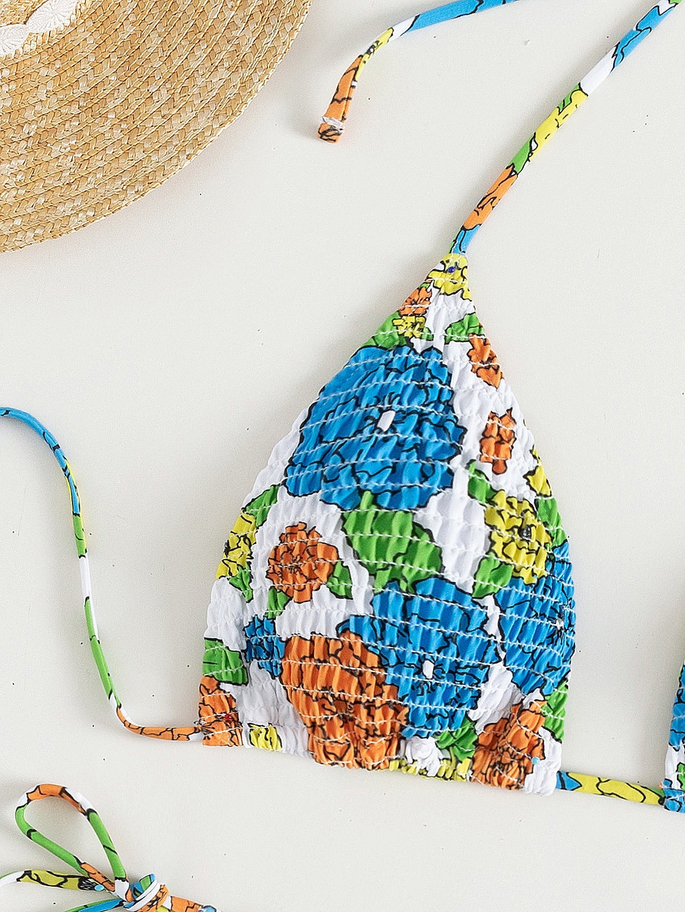 Damen Triangel-Bikini mit verspieltem Raff-Design