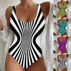Damen Einteiler Badeanzug mit hypnotischem Streifenmuster R&B