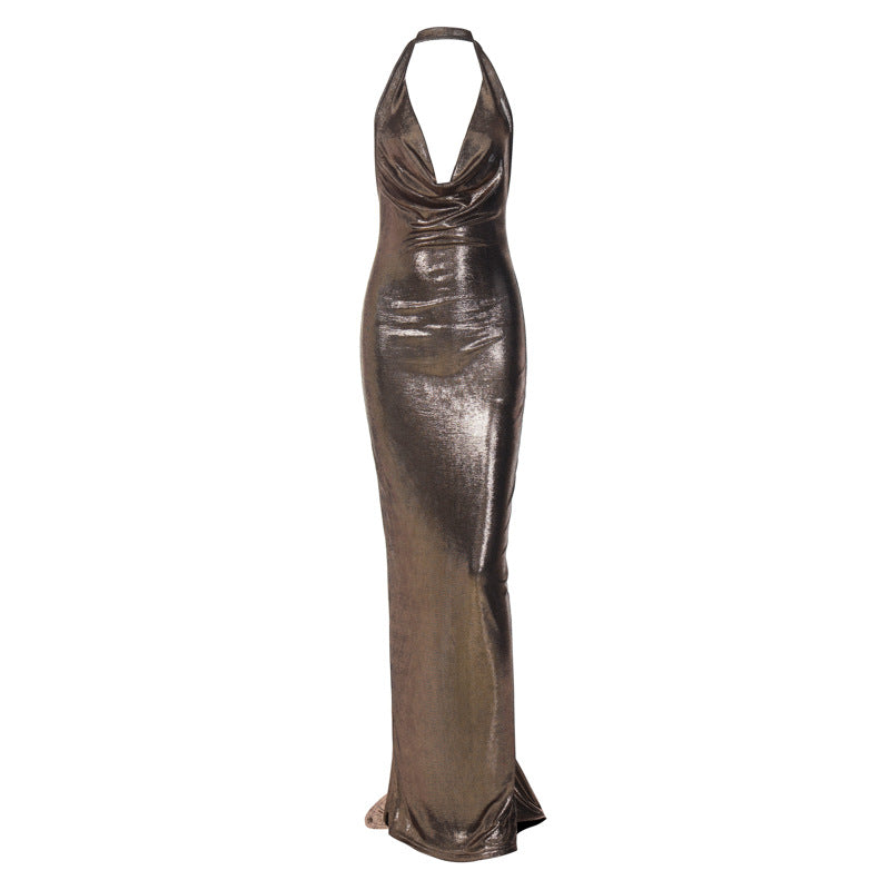Damen Elegantes Wickelkleid mit tiefem V-Ausschnitt und schimmerndem Finish R&B