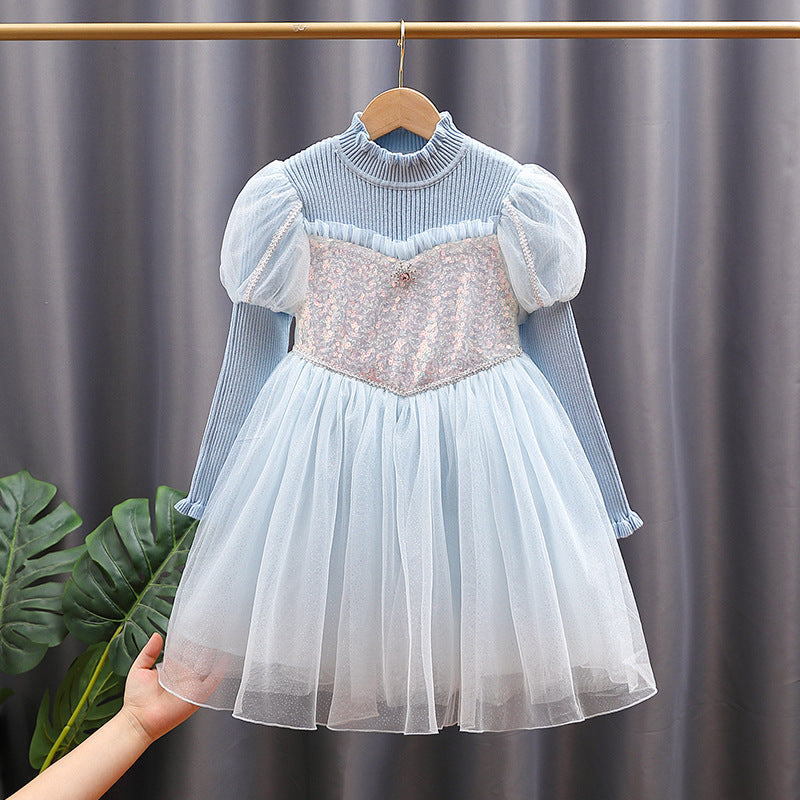 Mädchen festliches Tüllkleid mit glitzernden Applikationen und Rüschen R&B