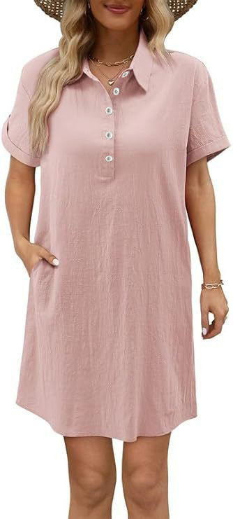 Damen lässiges Hemdkleid mit Knopfleiste und Seitentaschen R&B