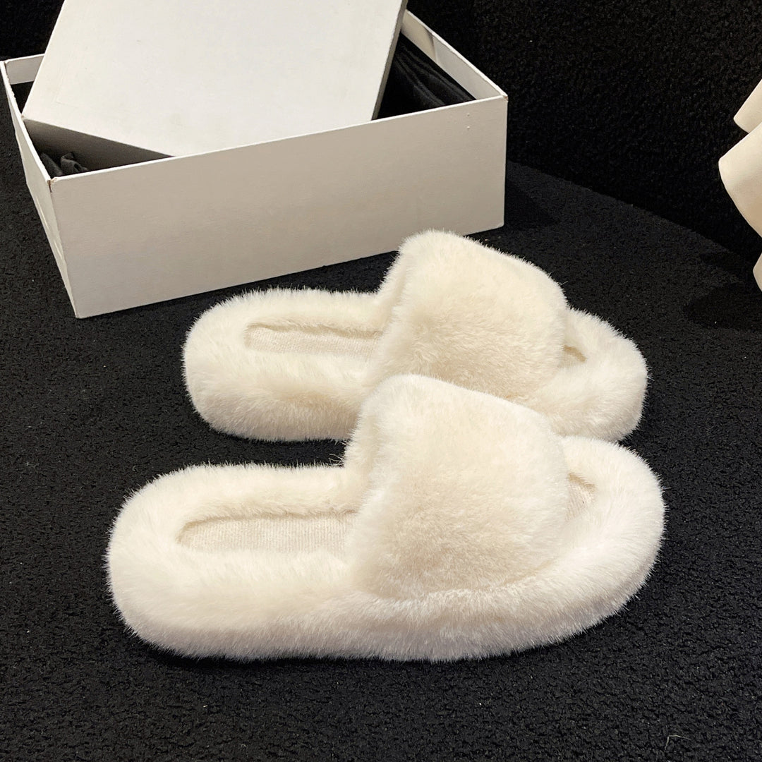 Damen Flauschige Hausschuhe mit breitem Riemen und weichem Innenfutter R&B