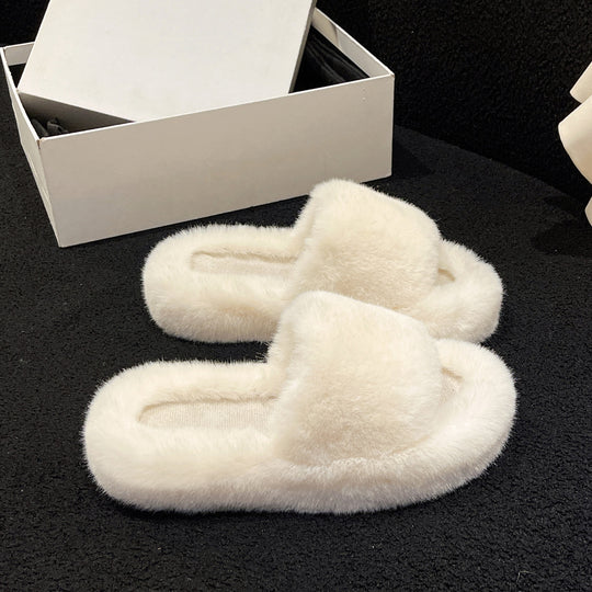 Damen Flauschige Hausschuhe mit breitem Riemen und weichem Innenfutter R&B