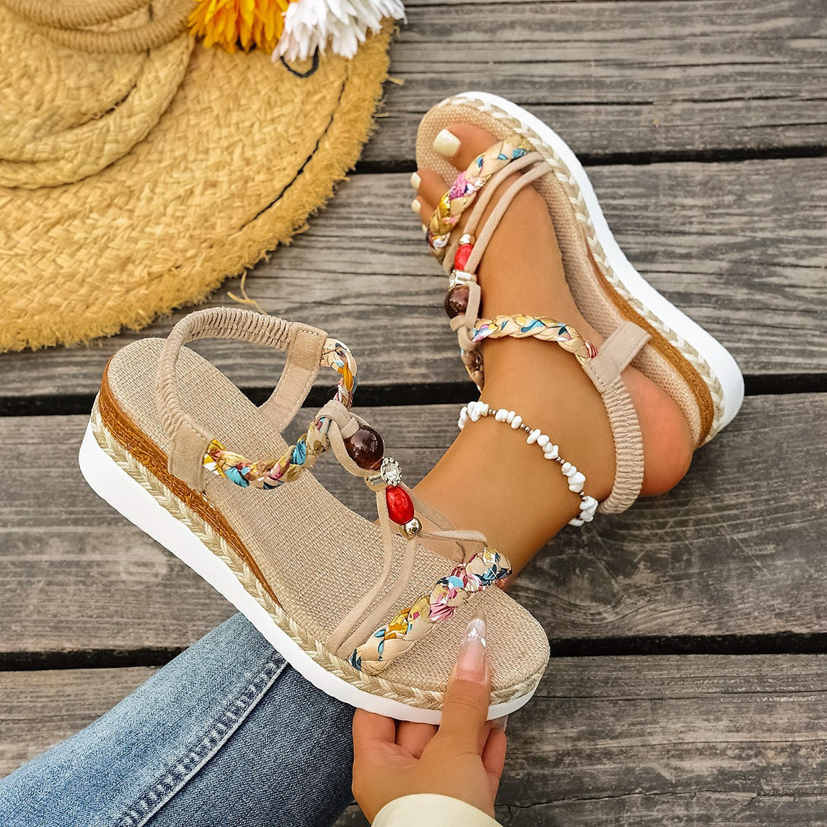 Damen Wedge-Sandalen mit geflochtenem Riemendesign und komfortabler Sohle R&B
