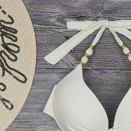 Damen Triangel-Bikini mit verspieltem Bindedesign und eleganten Perlen R&B