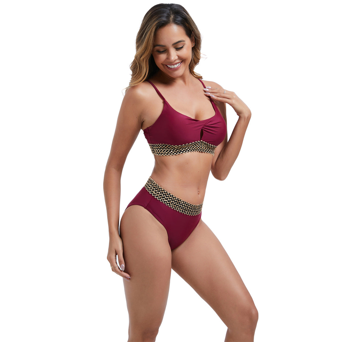 Damen Hochtailliertes Bikini-Set mit modischen Akzentdetails R&B