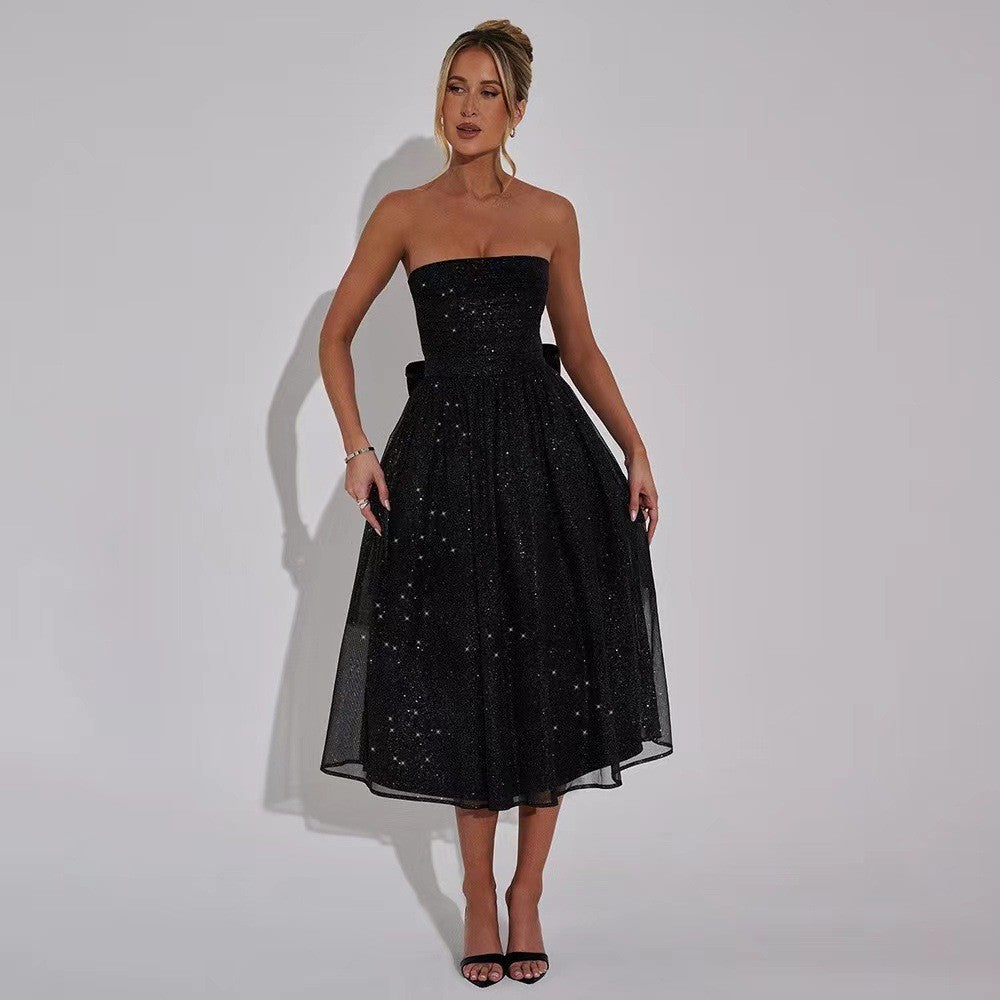 Damen Hochzeitskleid mit schimmerndem Taillenband und plissiertem Rock R&B