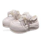 Damen modische Plateau-Sneaker mit dekorativem Schleifendetail und eleganter Schnürung R&B