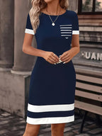 Damen Freizeitkleid mit modischem Streifendesign und praktischer Brusttasche R&B