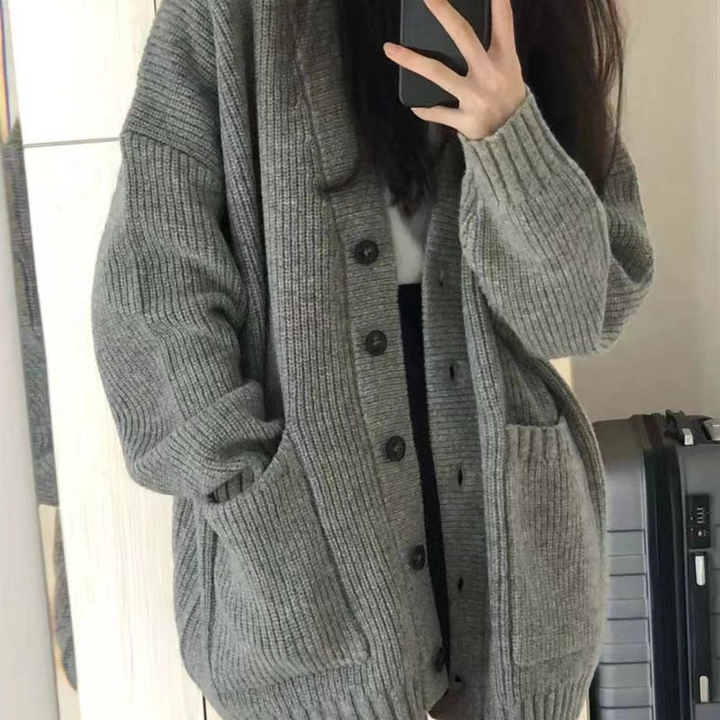 Damen Grobstrick-Cardigan mit Taschen und weichem Schnitt R&B
