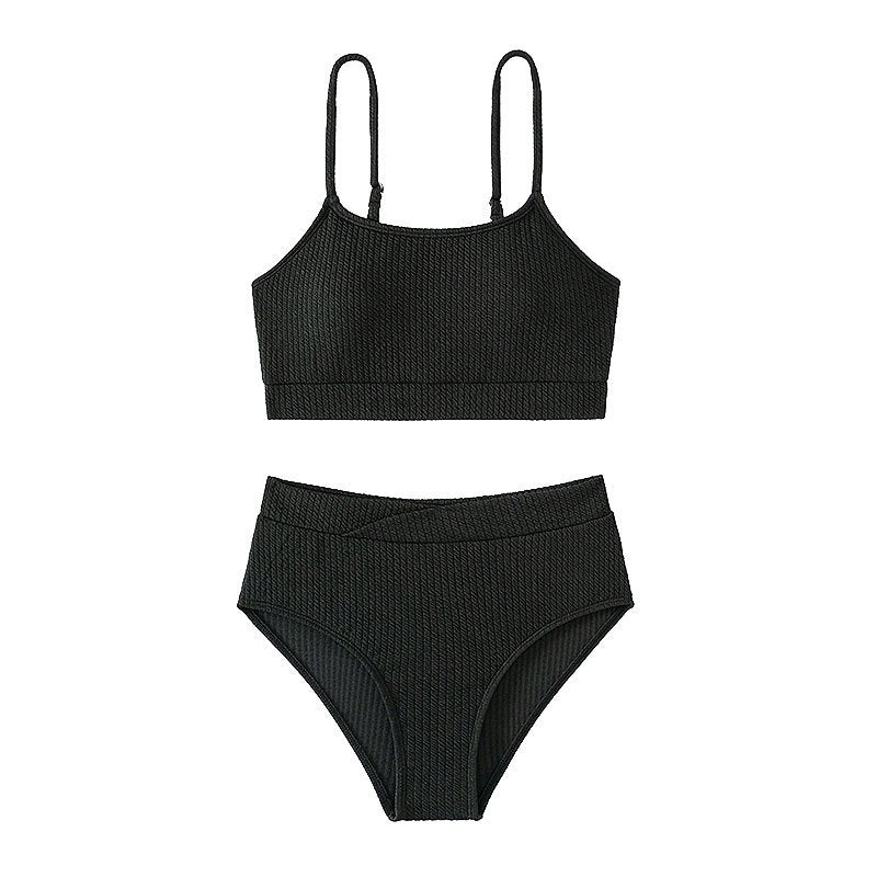 Damen Crop-Top und Hochbund-Bikini-Set R&B