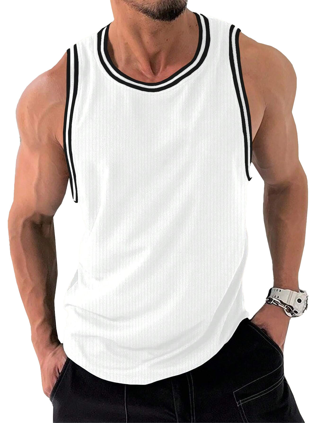 Herren Sportliches ärmelloses Tanktop mit atmungsaktivem Material und modernem Rippendesign R&B
