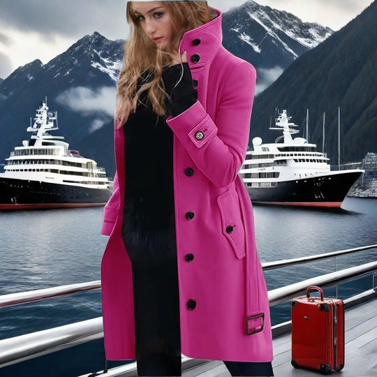 Damen eleganter Trenchcoat mit hohem Kragen und doppelter Knopfleiste R&B