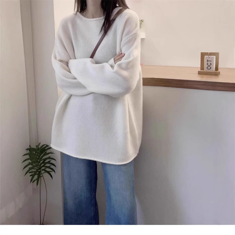 Damen Oversized Strickpullover mit lässigem Schnitt und hohem Kragen R&B