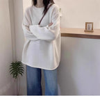 Damen Oversized Strickpullover mit lässigem Schnitt und hohem Kragen R&B
