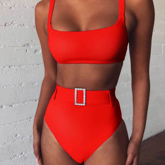 Damen Hoch tailliertes Bikini-Set mit funkelndem Gürtel R&B