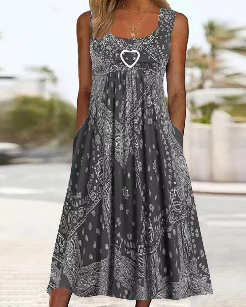 Damen nan luftiges Maxi-Kleid mit Paisley-Bandana-Print, geraffter Empire-Taille und praktischen Seitentaschen R&B