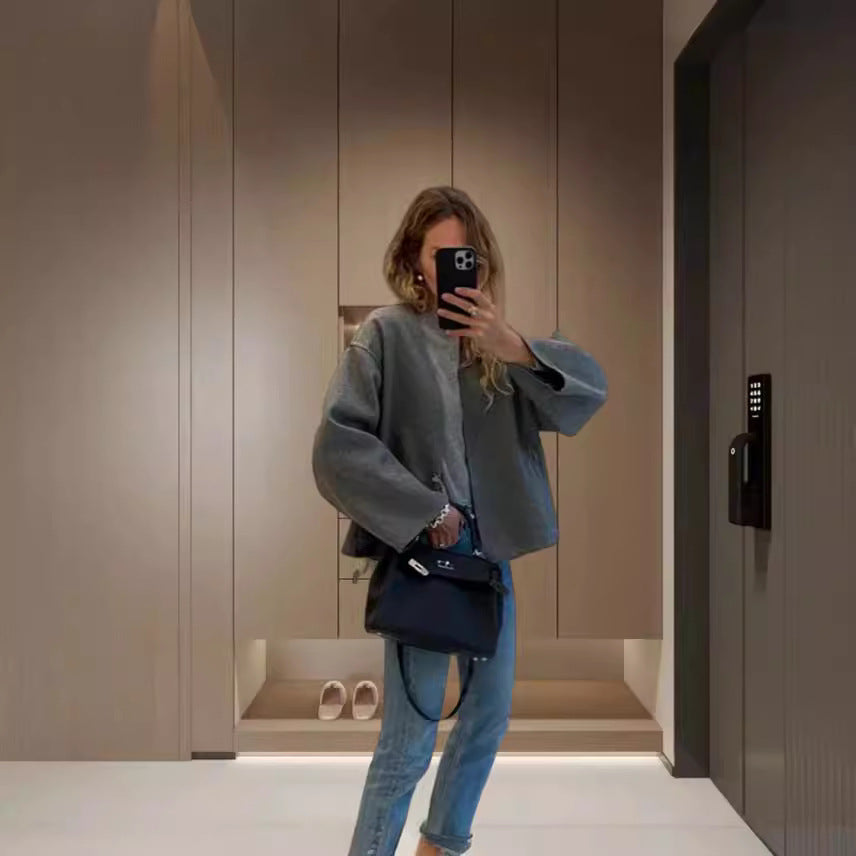 Damen oversized Wolljacke mit elegantem Schnitt und lässigem Look R&B