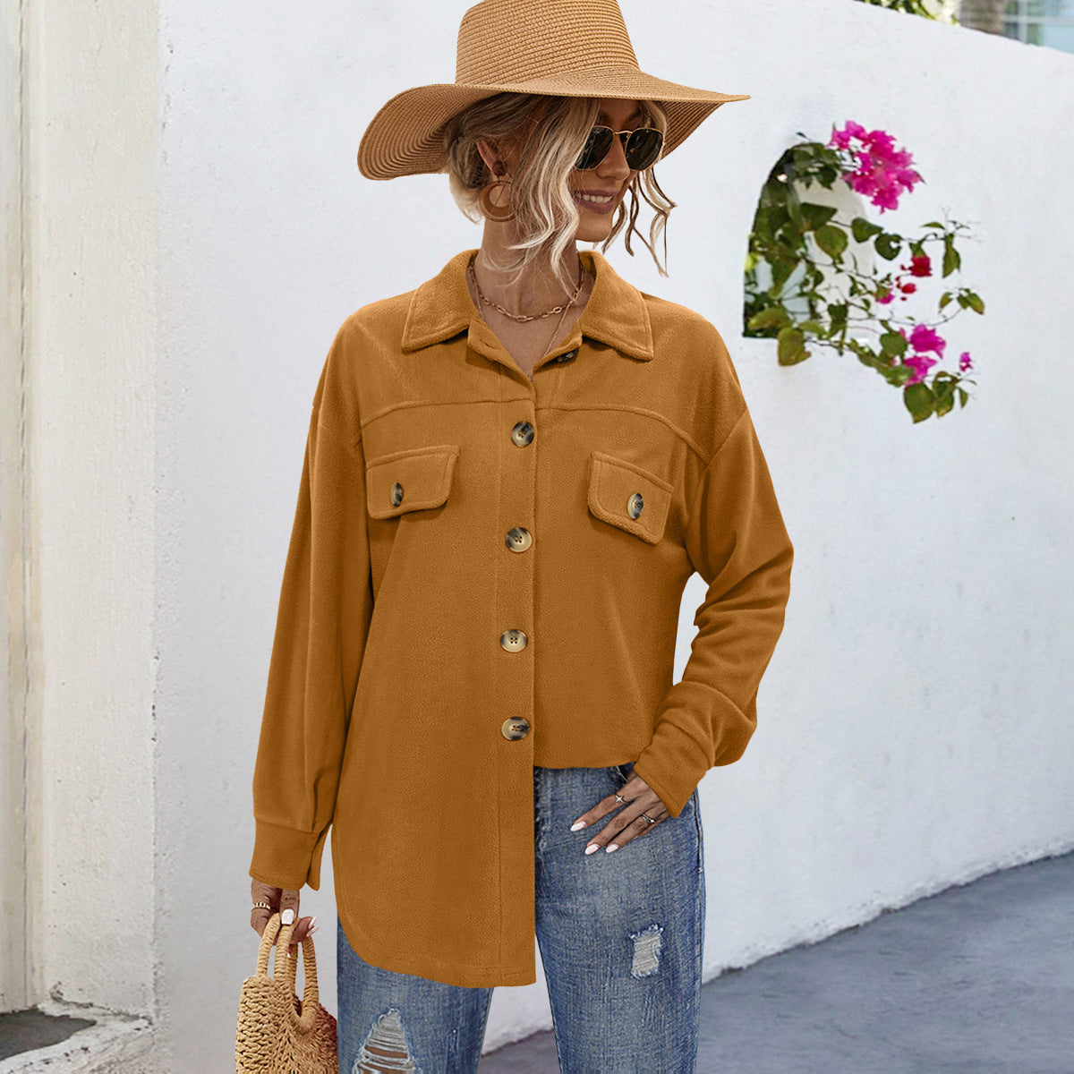 Damen Komfortable Overshirtjacke mit aufgesetzten Taschen und Knopfleiste R&B