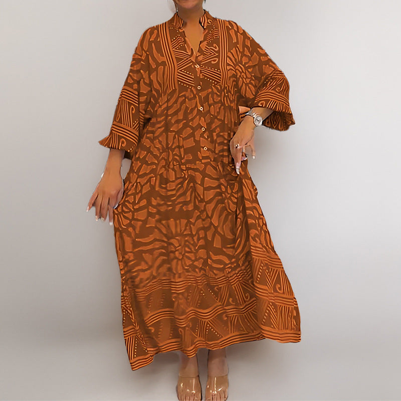 Damen Tunika-Kleid mit Einzigartigem Grafikdruck und Weiten Ärmeln R&B