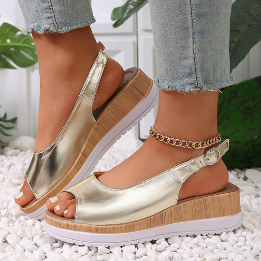 Damen Sling-Sandalen mit raffiniertem Riemen-Design und korkähnlicher Sohle R&B