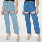 Damen ripped Jeans mit strassbesetzten Schnittstellen R&B