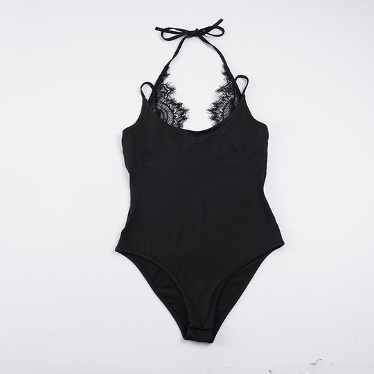 Damen Badeanzug mit elegantem Spitzeneinsatz und halterförmigem Design R&B
