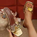 Damen Slingback-Sandalen mit glitzerndem Blumenschmuck und eleganter Absatzhöhe R&B