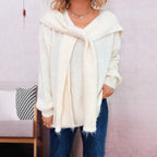 Damen lässiger Strickpullover mit abnehmbarer Kapuze und Knopfdetails R&B