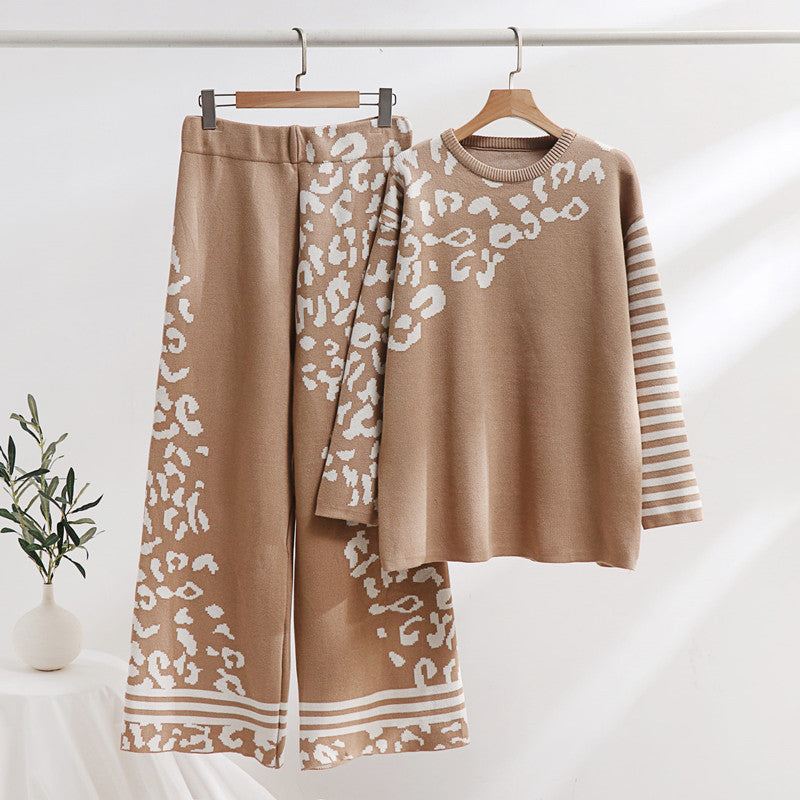Damen modisches Lounge-Set mit Tiermuster und breiten Streifen R&B