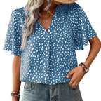 Damen V-Ausschnitt T-Shirt mit Leopardenmuster und fließendem Schnitt R&B