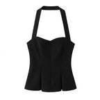 Damen schicke Bustier-Bluse mit taillierter Silhouette und dekorativem Halterneck R&B
