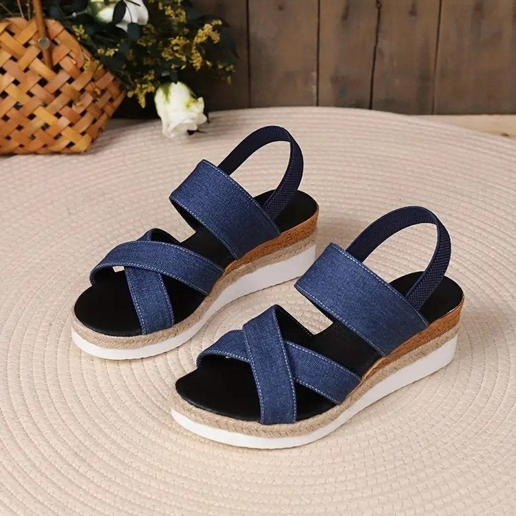 Damen Wedge-Sandalen mit elastischen Riemen und komfortablem Fußbett R&B