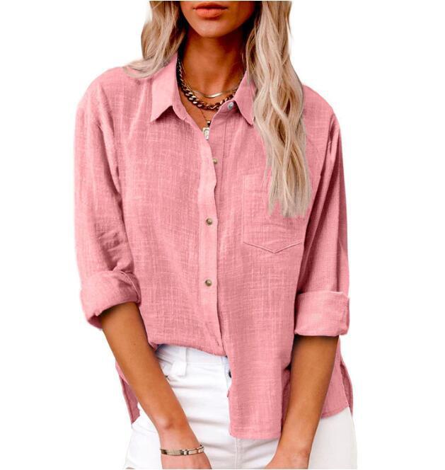 Damen lässige Leinenbluse mit kurzem Arm und Knopfdetails R&B