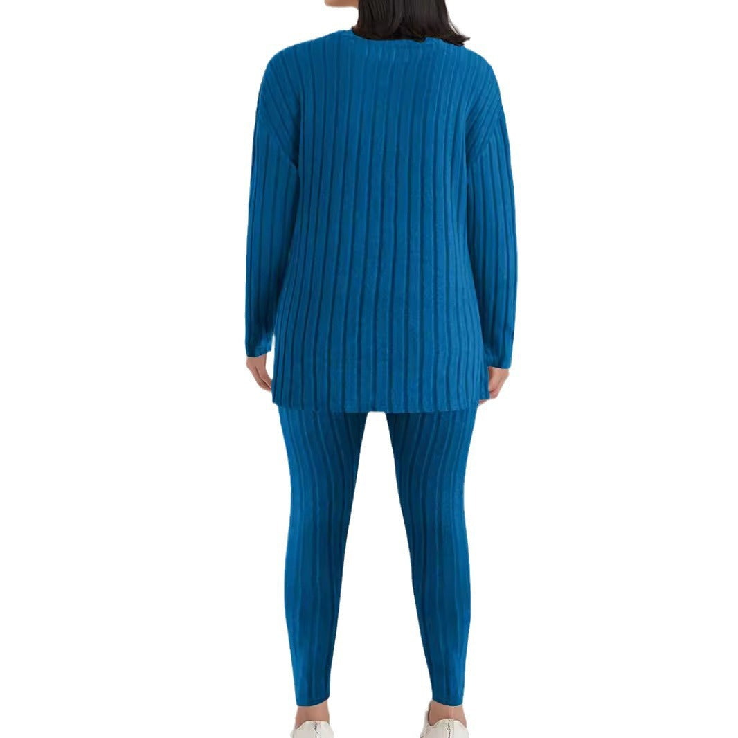 Damen gemütliches Strickensemble mit feiner Rippenstruktur und lässigem Schnitt R&B