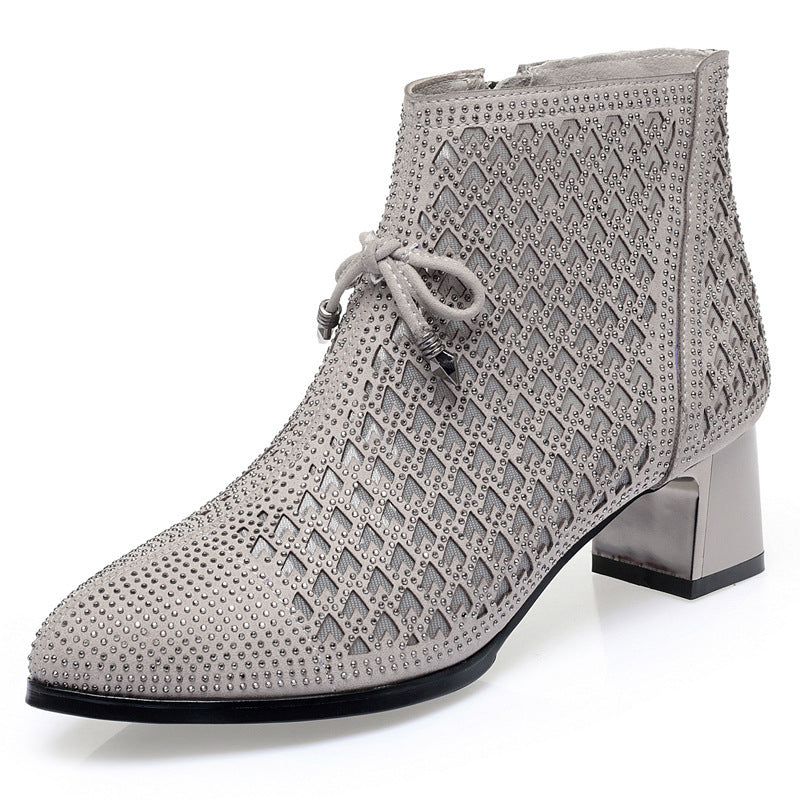 Damen Stiefeletten mit funkelndem Strass und elegantem Blockabsatz R&B