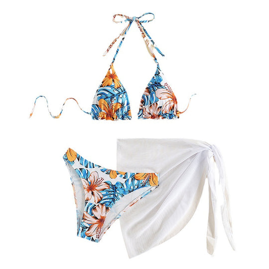 Damen Triangel-Bikini-Set mit floralem Muster und lässigem Tuch R&B