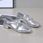 Damen Elegante Flachschuhe mit schimmerndem Obermaterial und verstellbaren Riemen R&B