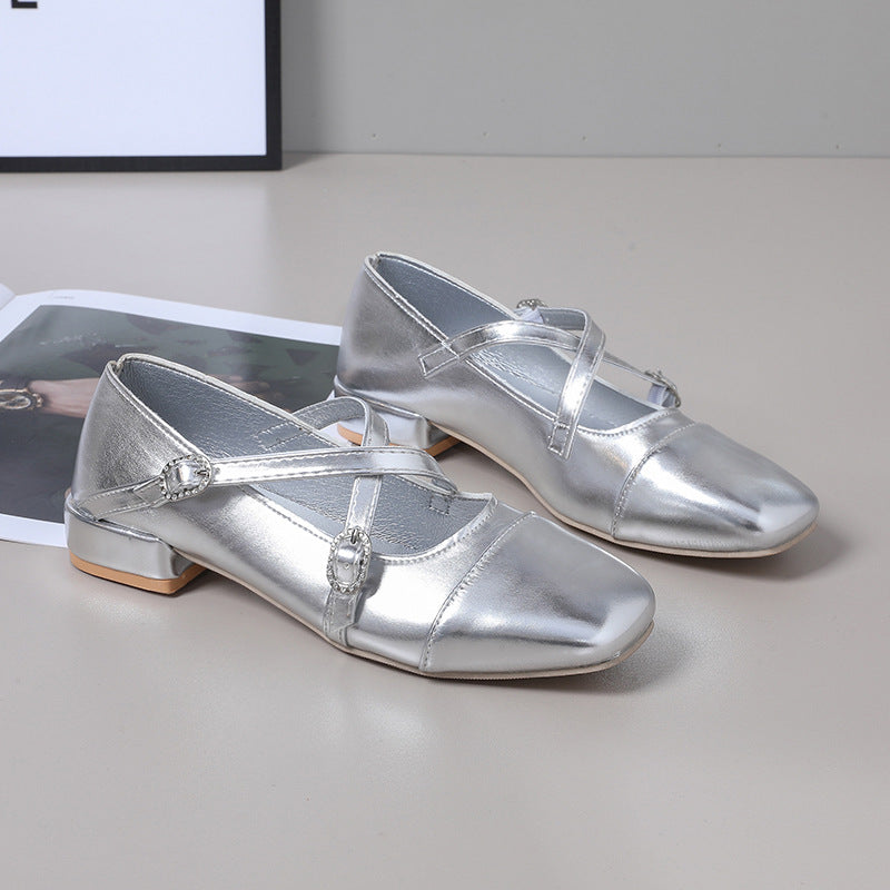 Damen Elegante Flachschuhe mit schimmerndem Obermaterial und verstellbaren Riemen R&B