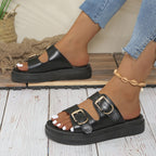 Damen Wedge-Pantoletten mit modischen Doppelriemen und trendigem Plateau-Heel EB