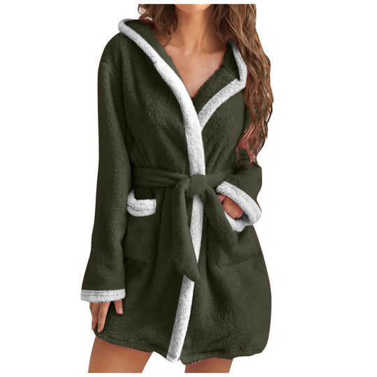 Damen Kuscheliger Bademantel mit weichem Sherpa-Futter und praktischen Taschen R&B