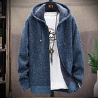 Herren nan gefütterte Strick-Kapuzensweatjacke mit Teddyfutter, durchgehendem Reißverschluss und Kängurutaschen R&B