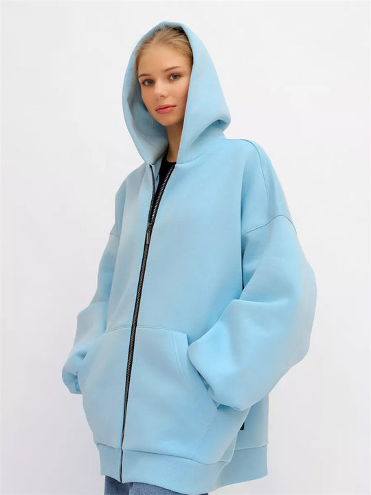 Damen lässiger Oversized Zip-Hoodie mit tiefen Taschen R&B