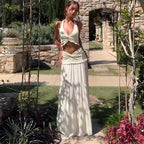 Damen Zweiteiliges Sommer-Outfit mit Knotted Top und fließendem Rock R&B