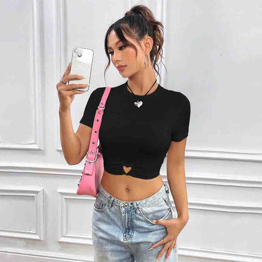 Damen cropped T-Shirt mit herzförmigem Knoten R&B