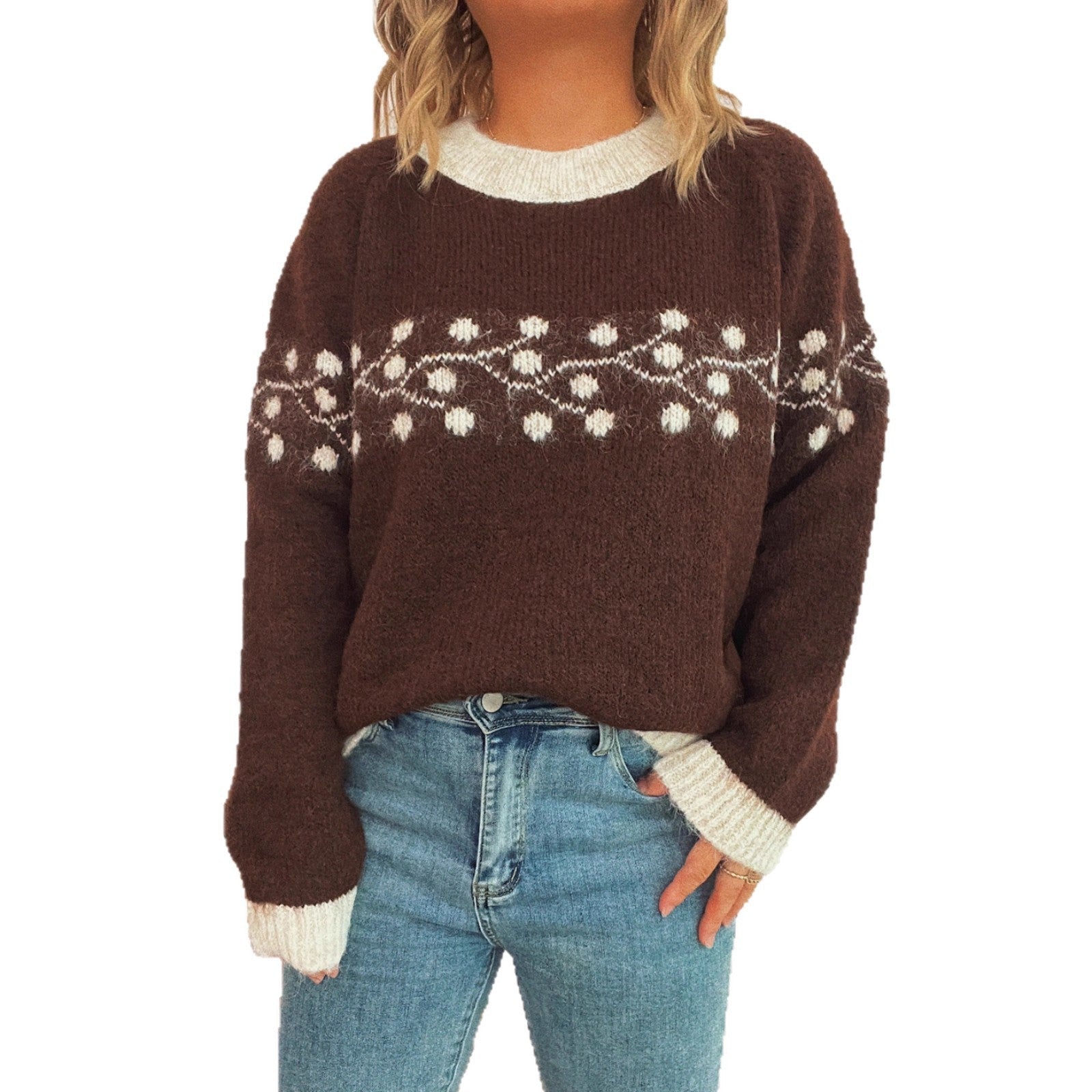 Damen Strickpullover mit floralem Muster und weichem Material R&B