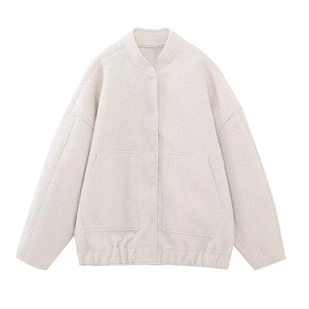 Damen lässige Jacke im Oversized-Stil mit praktischen Taschen R&B