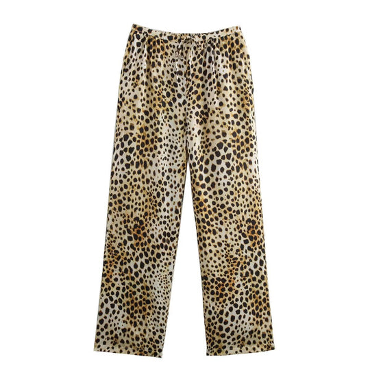 Damen elegante Leinenhose mit kontrastierenden Tiermustern R&B